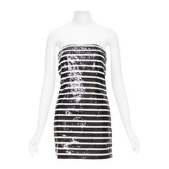 VERONICA BEARD Cala black white striped sequin strapless corseted dress US0 XS