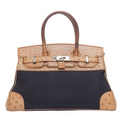 KWANPEN brown leather trim black canvas satchel tote bag