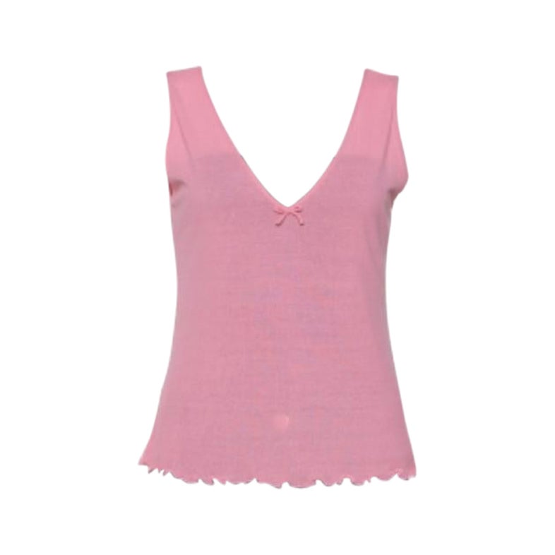 Gucci Pink Cotton Knit Bow Detail Sleeveless Top M For Sale