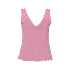 Gucci Pink Cotton Knit Bow Detail Sleeveless Top M