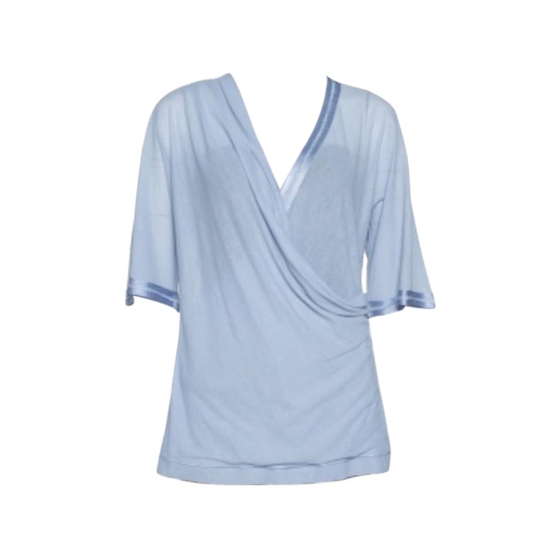 Missoni Blue Knit Crossover Draped Three Quarter Sleeve Top S For Sale