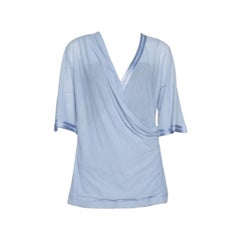 Missoni Blue Knit Crossover Draped Three Quarter Sleeve Top S