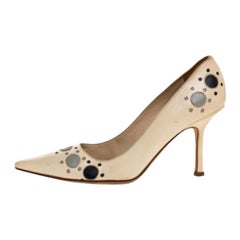 Jimmy Choo Cream Leather Circle Detail Pointed Toe Pumps Size 38.5