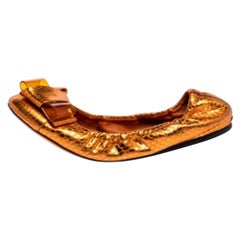 Used Burberry Metallic Orange Python Embossed Leather Surrey Ballet Flats Size 37