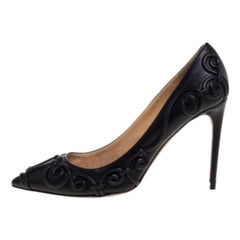 Valentino Black Leather Swirl Detail Pointed Toe Pumps Size 38.5