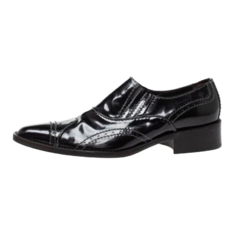 Giorgio Armani Black Patent Leather Stitch Detailed Slip On Loafer Size 38.5 For Sale