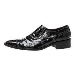 Giorgio Armani Black Patent Leather Stitch Detailed Slip On Loafer Size 38.5