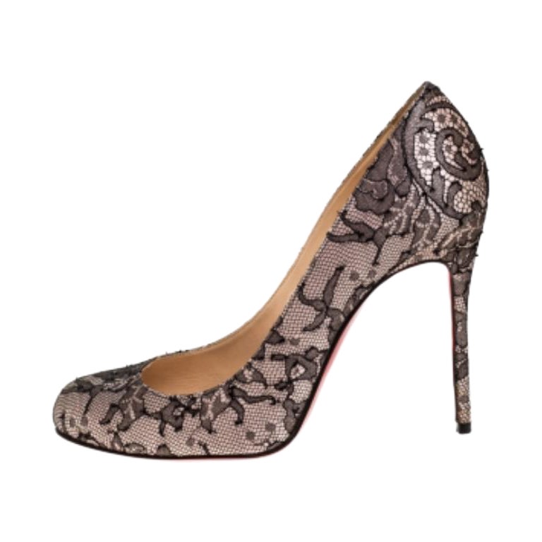 Christian Louboutin Black Lace Satin And Lace Fifi Round Toe Pumps Size 36 For Sale