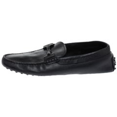 Tod's Black Leather Double T Slip On Loafers Size 42.5