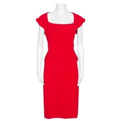 Elie Saab Red Stretch Crepe Midi Dress M