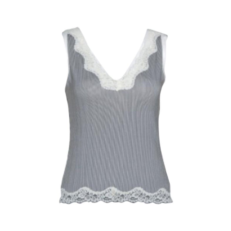 Joseph Monochrome Striped Knit Lace Trim Camisole Top XS For Sale