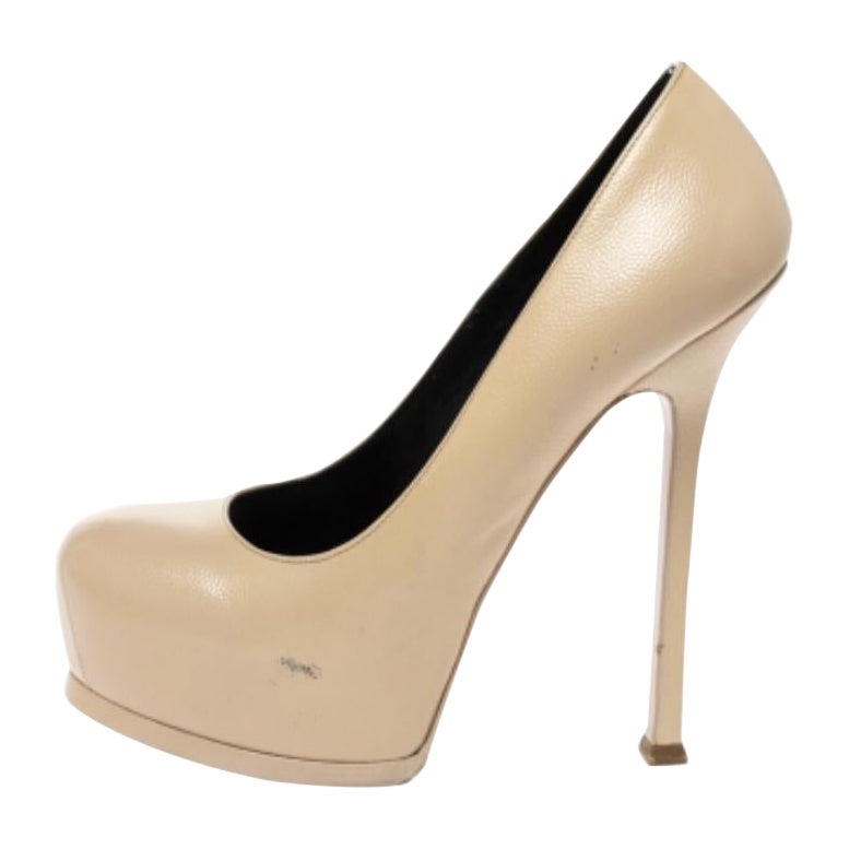 Saint Laurent Beige Leather Tribtoo Platform Pumps Size 38.5 For Sale