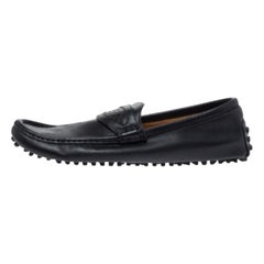 Gucci Dark Blue Leather Slip On Loafers Size 42.5