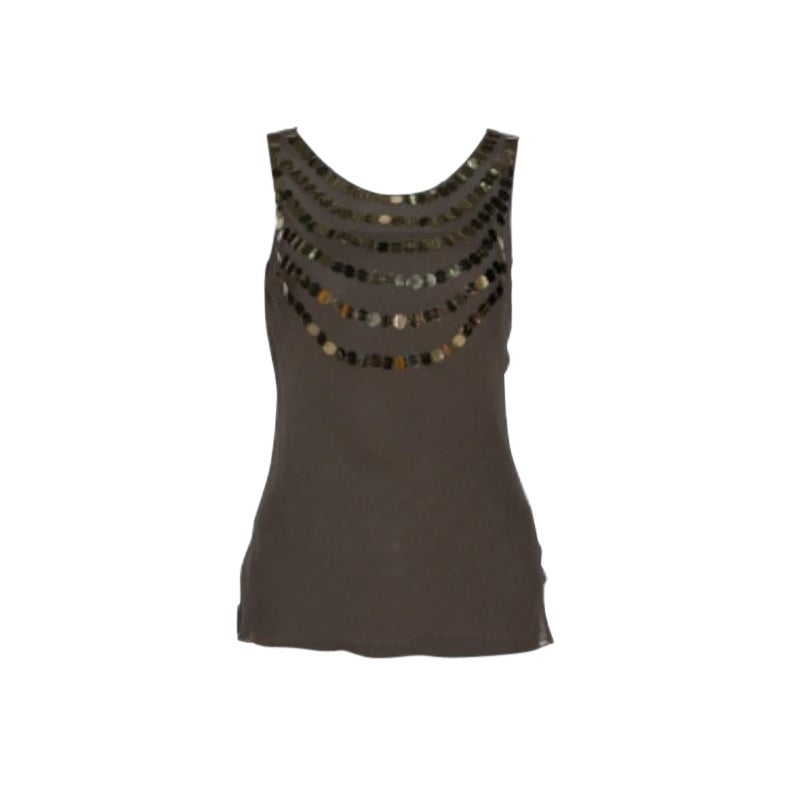 Joseph Olive Green Silk Sequin Embellished Sleeveless Top S For Sale