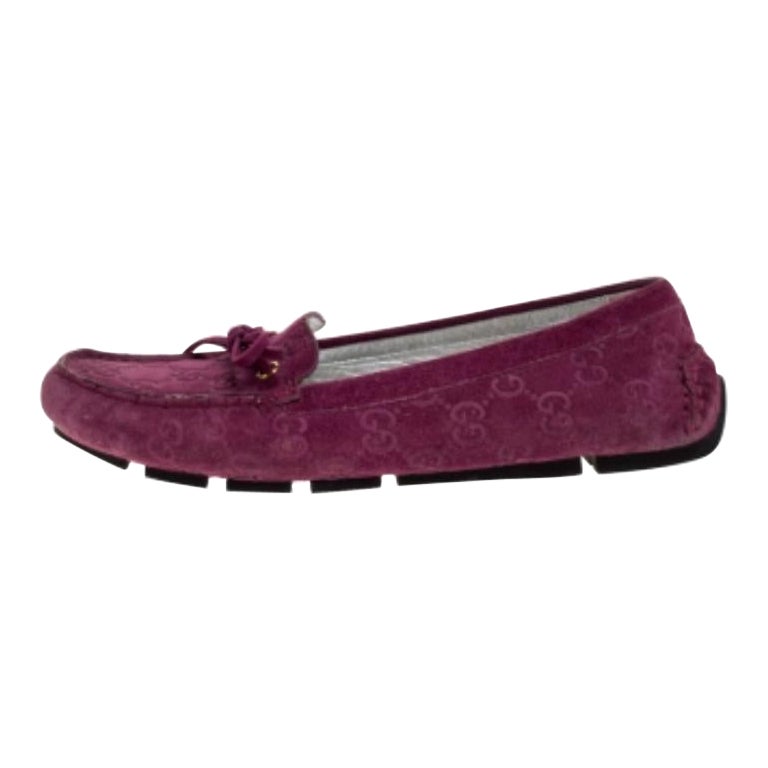 Gucci Purple GG Suede Leather Bow Slip On Loafers Size 36.5 For Sale