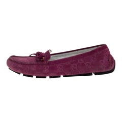 Gucci Purple GG Suede Leather Bow Slip On Loafers Size 36.5