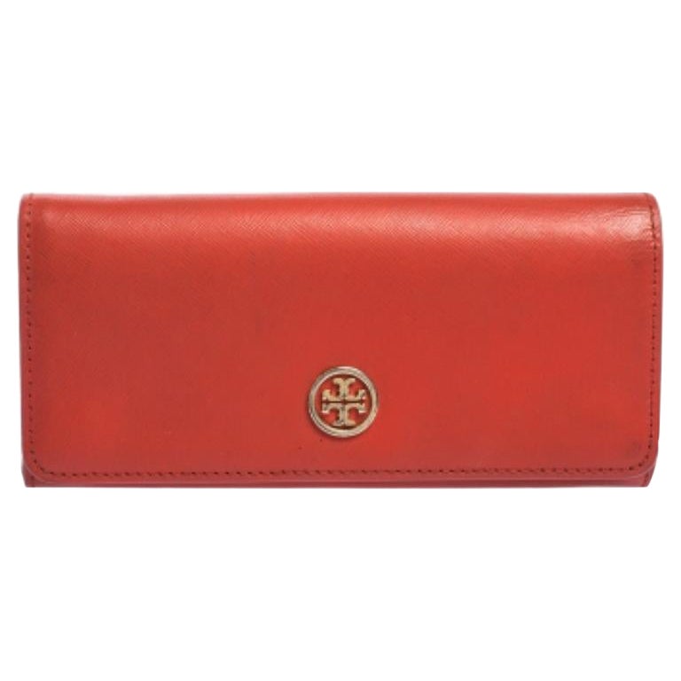Tory Burch Red Leather Robinson Flap Continental Wallet For Sale