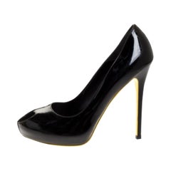 Alexander McQueen Black Patent Leather Heart Peep Toe Pumps Size 39.5