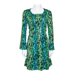 Diane Von Furstenberg Blue & Green Animal Print Silk Jersey Gaby Dress S