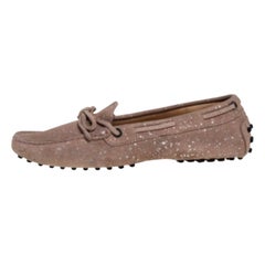 Tod's Pink Suede And Silver Paint Spot Bow Loafers Size 37.5