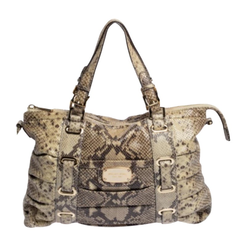 Michael Kors Beige Python Effect Leather Satchel For Sale
