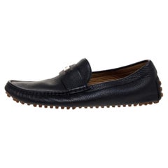 Gucci Black Textured Leather Slip On Loafers Size 41.5