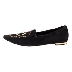 Burberry Black Suede Eyelet Detail Hoadley Tapestry Smoking Slippers Size 39