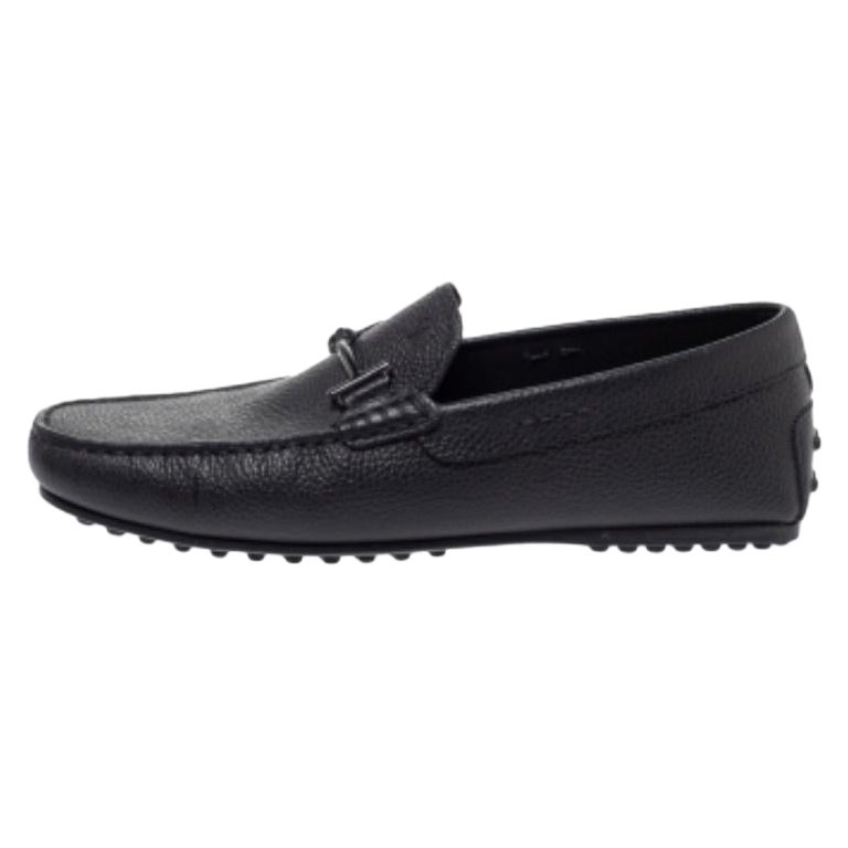 Tod's Navy Blue Leather Double T Slip On Loafers Size 40 For Sale