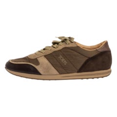 Tod's Brown/Green Nylon, Leather and Suede Low Top Sneakers Size 44