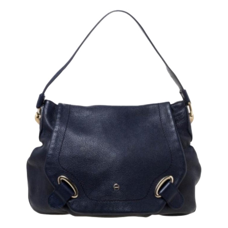 Aigner Blue Leather Flap Hobo For Sale