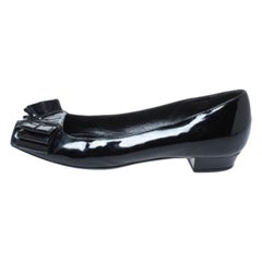 Yves Saint Laurent Black Patent Leather Bow Peep Toe Ballet Flat Size 35