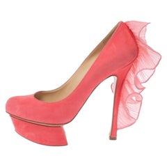 Nicholas Kirkwood Pink Suede Ruffle Trimmed Platform Pumps Size 36.5