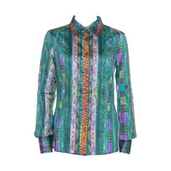 Etro Green Printed Stretch Cotton Long Sleeve Shirt L