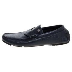Versace Navy Blue Leather Slip On Loafers Size 40