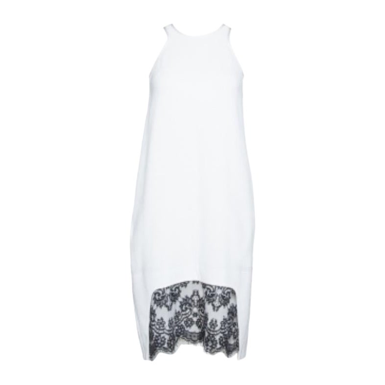 Just Cavalli White Crepe Lace Trim Sleeveless Shift Dress M For Sale