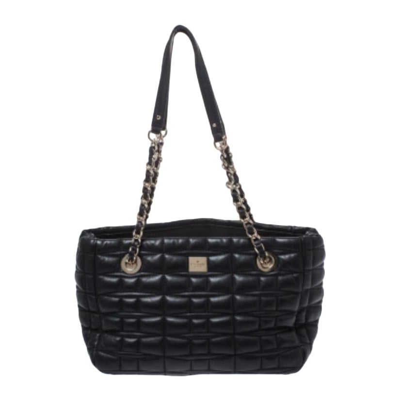 Kate Spade Black Square Quilted Leather Chain Tote For Sale