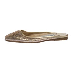Jimmy Choo Shimmery Gold Laser Cut Leather Flat Mules Size 38.5