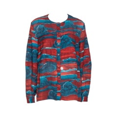Kenzo Maroon Cloud Print Chiffon Long Sleeve Blouse L