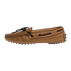 Tod's Tan Leather Braided Cord Bow Loafers Size 36.5