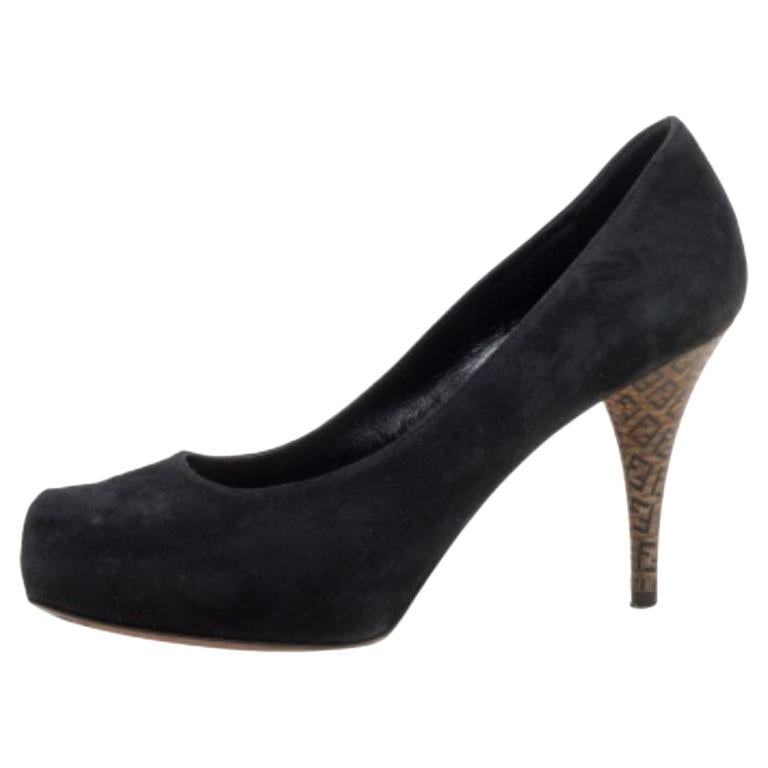 Fendi Black Suede Zucca Heel Platform Pumps Size 38 For Sale