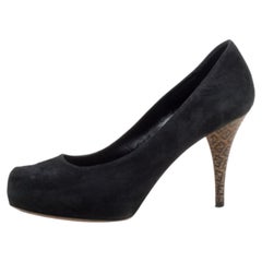 Fendi Black Suede Zucca Heel Platform Pumps Size 38