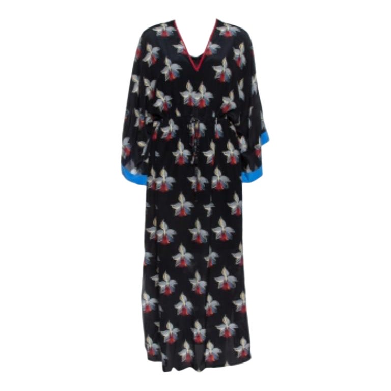 Fendi Black Orchid Print Silk Oversized Maxi Kaftan S For Sale