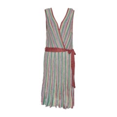 M Missoni Multicolor Striped Rib Knit Sleeveless Belted Dress L