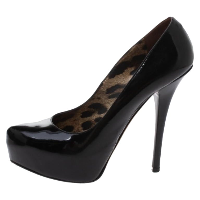 Dolce & Gabanna Black Patent Leather Platform Pumps Size 38 For Sale