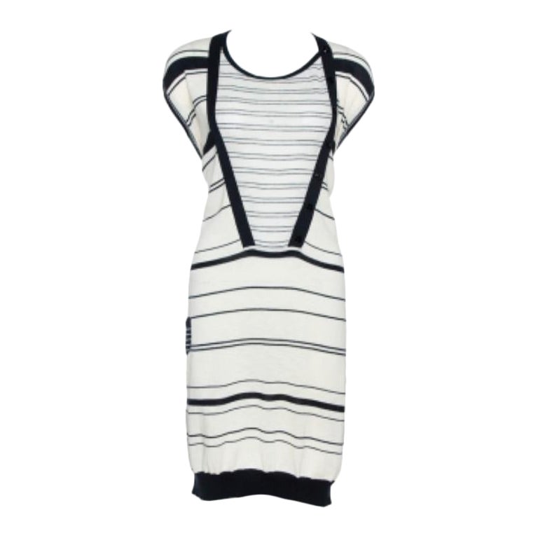 Kenzo Off White & Navy Striped Cotton Knit Sweater Dress L For Sale