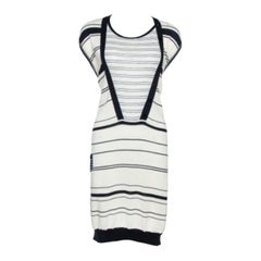 Kenzo Off White & Navy Striped Cotton Knit Sweater Dress L