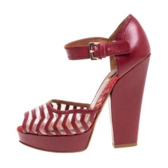 Missoni Maroon Leather And PVC Ankle Strap Platform Peep Toe Sandals Size 40