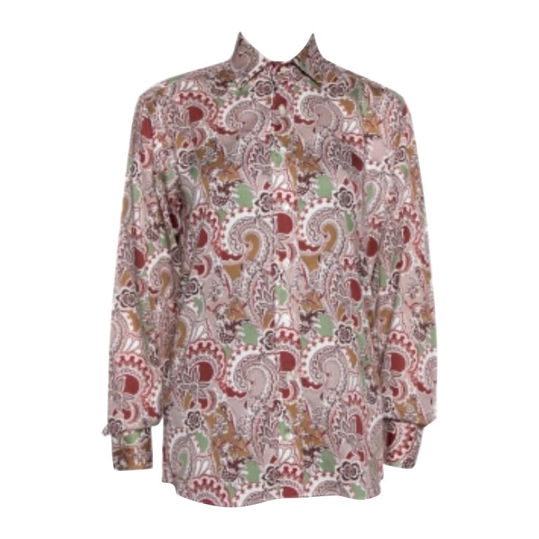 Etro Taupe Floral Paisley Print Cotton Long Sleeve Shirt S For Sale