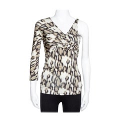 Just Cavalli Khaki Snake Print Jersey Draped Asymmetrical Top M