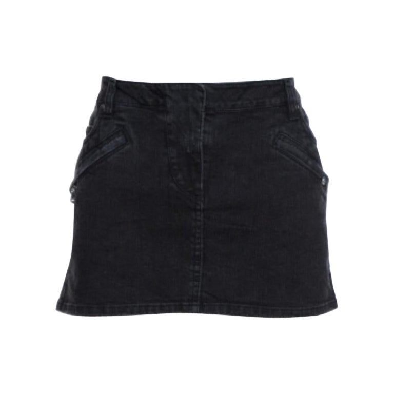 Pierre Balmain Dark Grey Washed Denim Mini Skirt M For Sale